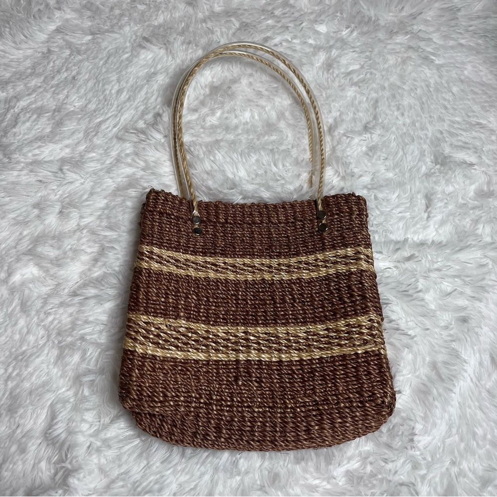Brown and Tan Woven Tote Bag